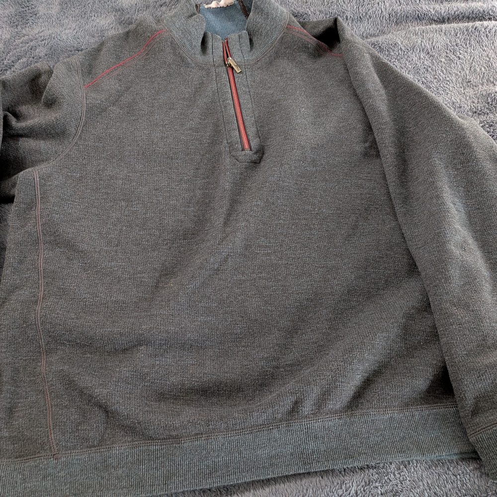 Men's Reversible Tommy Bahama Gray Green Quarter-Zip Sweater XL